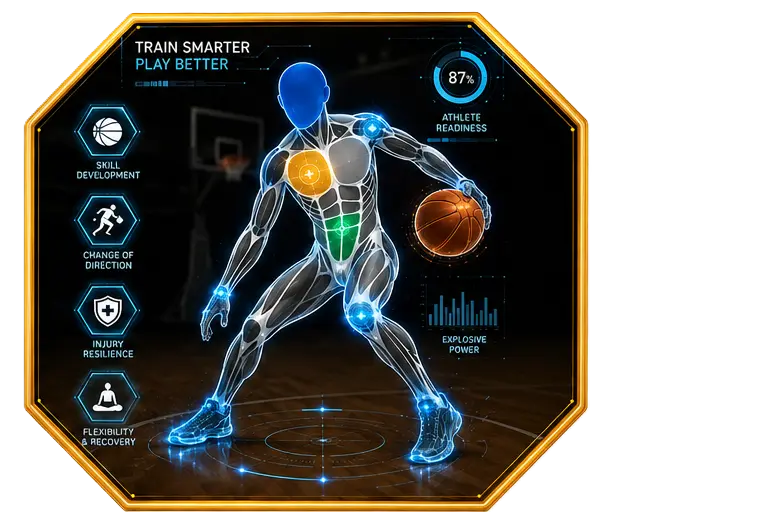 Basketball player overlaid with movement and readiness data